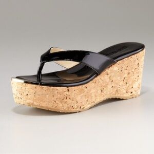 Jimmy Choo Pathos Black Patent Wedge Sandals